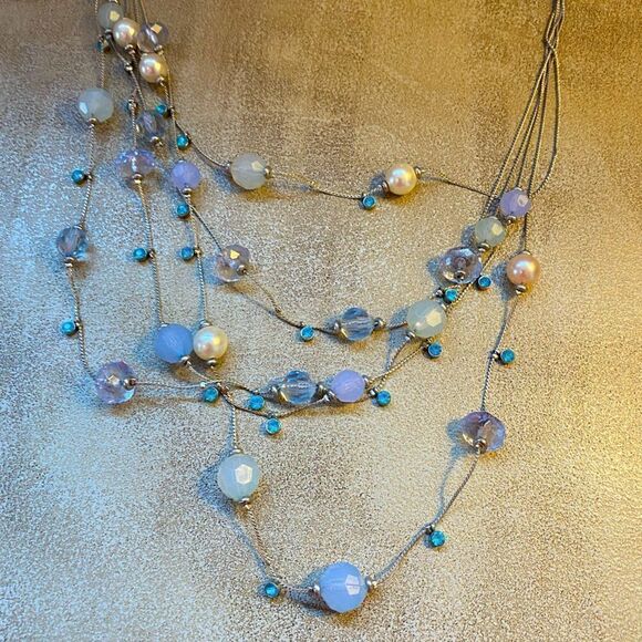 Multi stand beaded station statement necklace - Picture 1 of 6